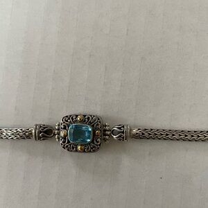 Silver and Blue Gemstone Bracelet Woven Band Look Of  Brighton Sturdy Clasp 7”
